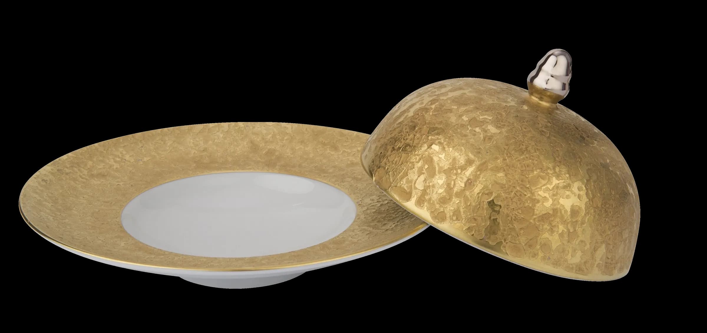 Assiette dégustation et cloche GM 27 cm, collection Moonscape Or